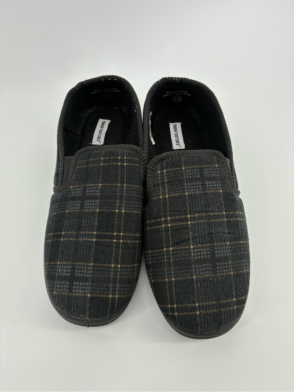 Tender Tootsies Stylish Black Plaid Men's Loafer Slippers